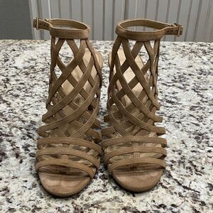 Women's Tan Suede Strappy Sandals